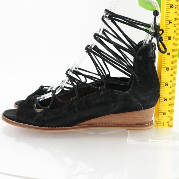 Vince Camuto Womens Rochela Sandal Size 9.5 Black Suede Ankle Lace Up Wedge Shoe - Picture 7 of 10